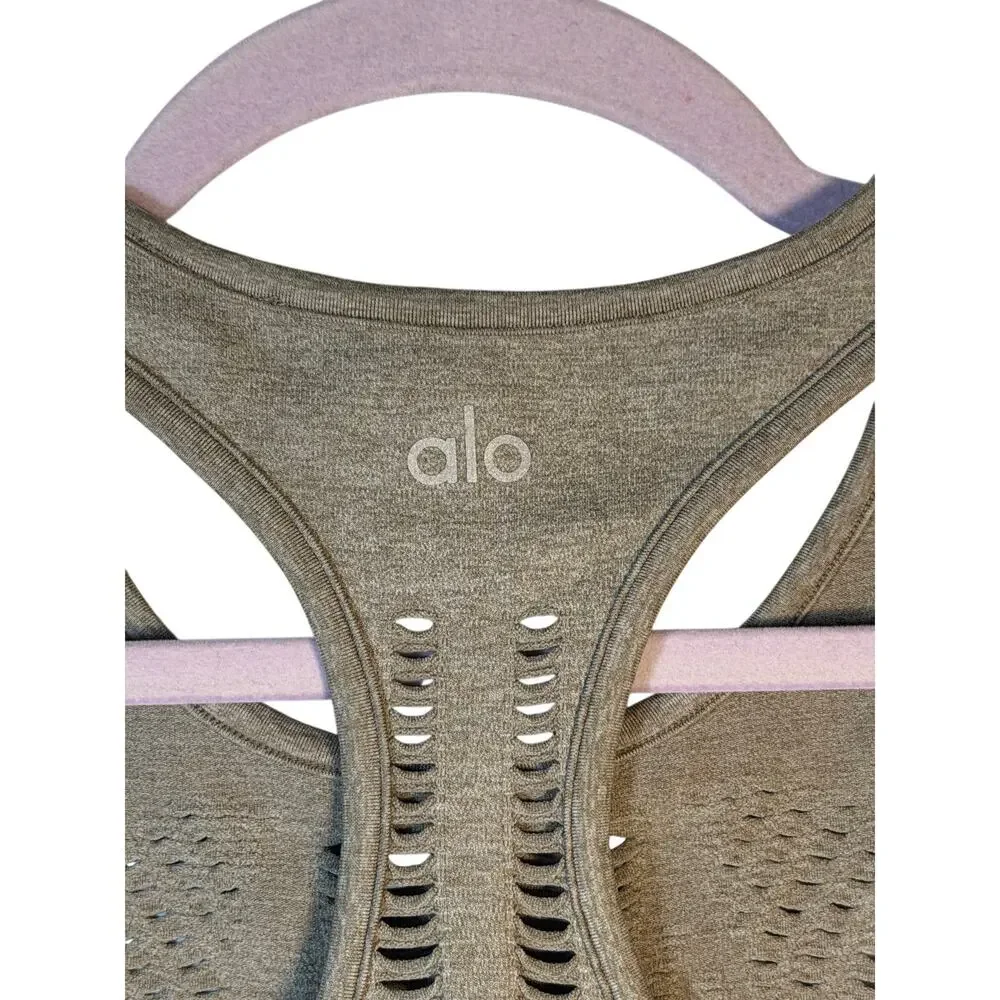 Alo Yoga Seamless Open Knit Racerback Tank Top Women's S Gray Activewear